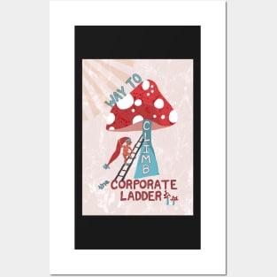 Way to Climb the Corporate Ladder with Swedish gnome and magic mushrooms - pink, blue Posters and Art